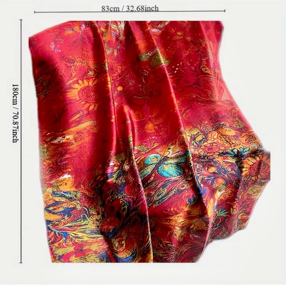 Bright Red Shawl/Scarf/Wrap in Vibrant Multicolored Hues. XL  33”x71” - Picture 7 of 7